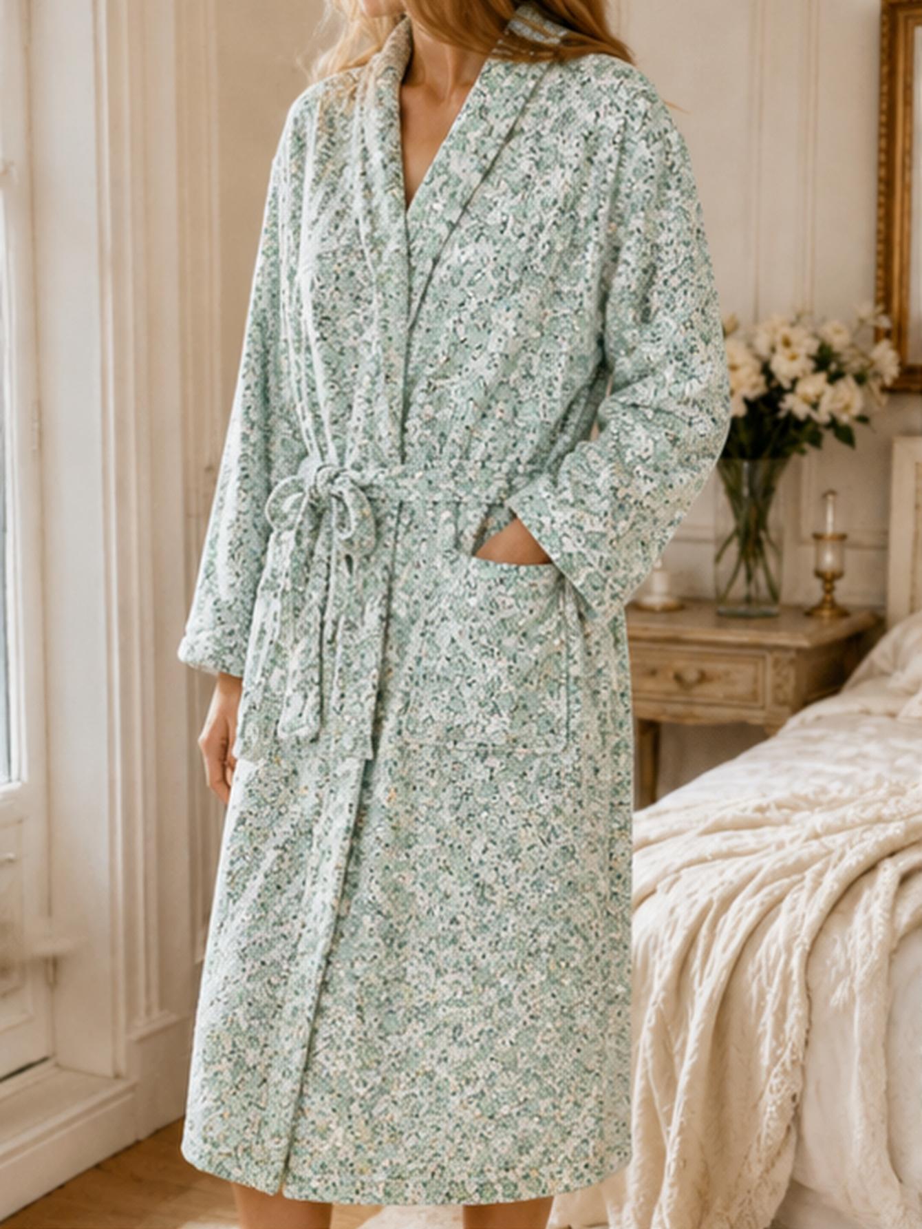 Bathrobe - Damski, duży rozmiar, zielony szlafrok z